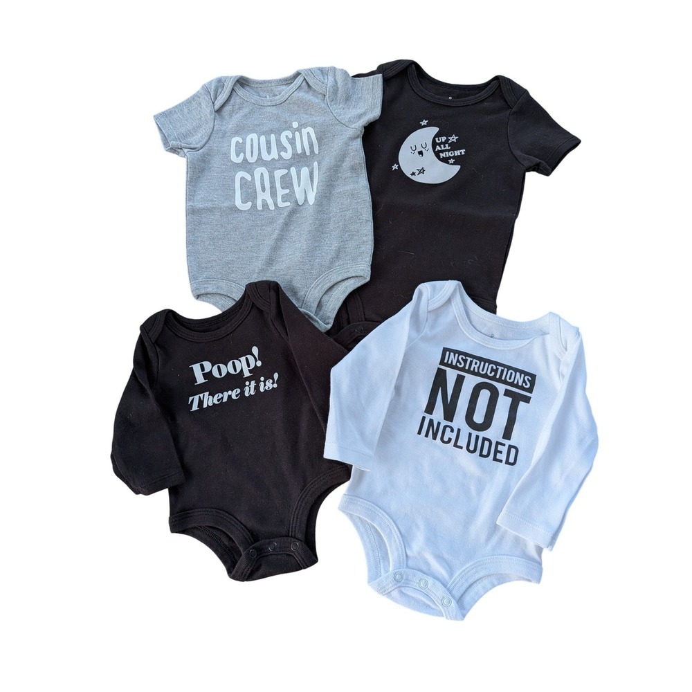 Lullaby Lane Baby Bodysuit Bundle 4pc Funny Graphic Prints VARIOUS SIZES